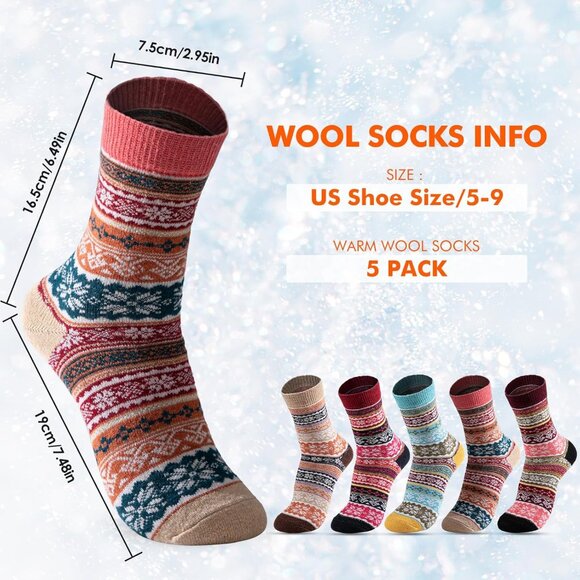 Wool Socks for Women - Womens Winter Sock for Womens Warm Thick Knit Wool Soft V - Picture 2 of 7